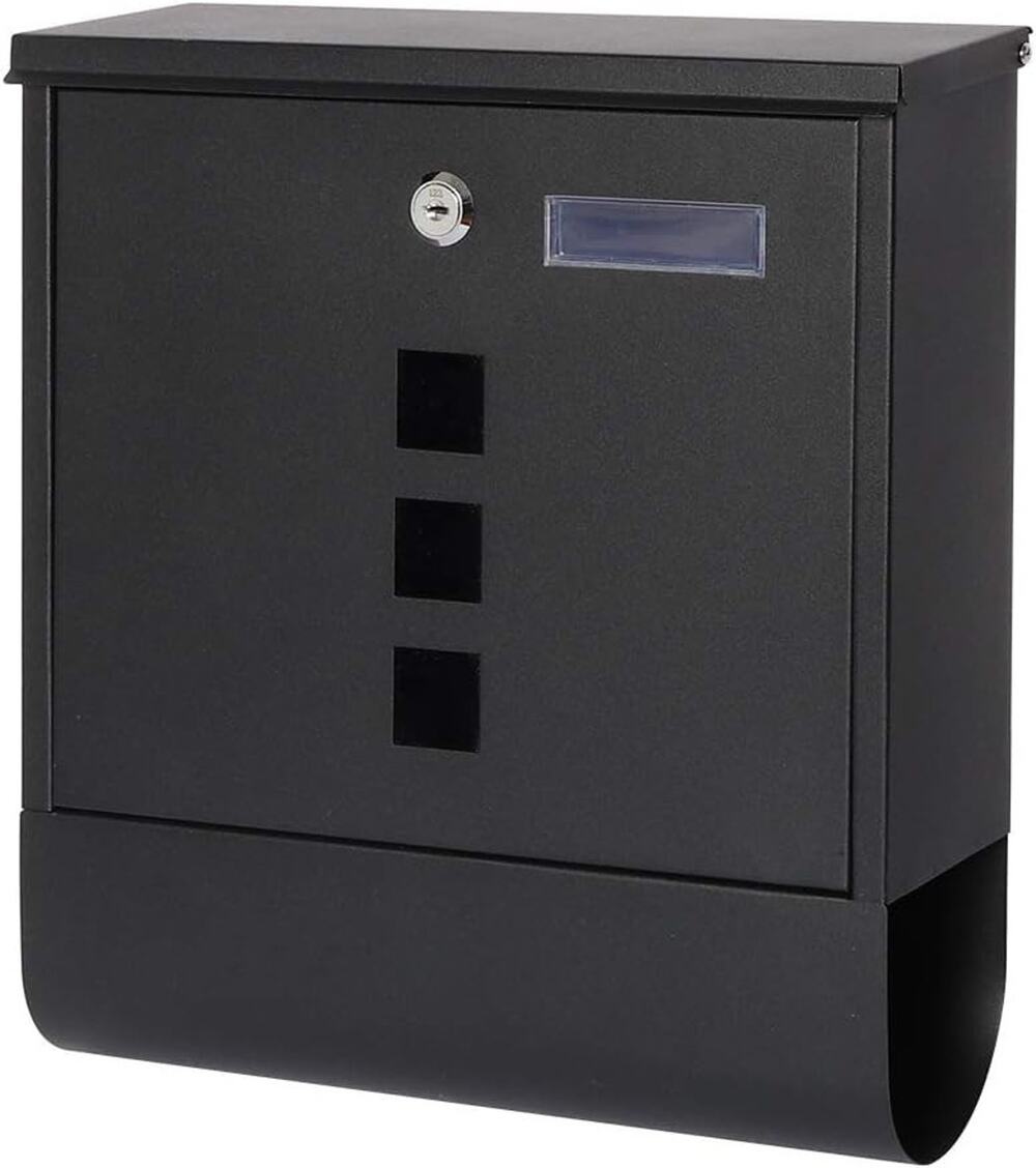 Large Black Steel Mailbox Key Lock Newspaper Slot Metal Wall Mount 15.4 x 12 NEW